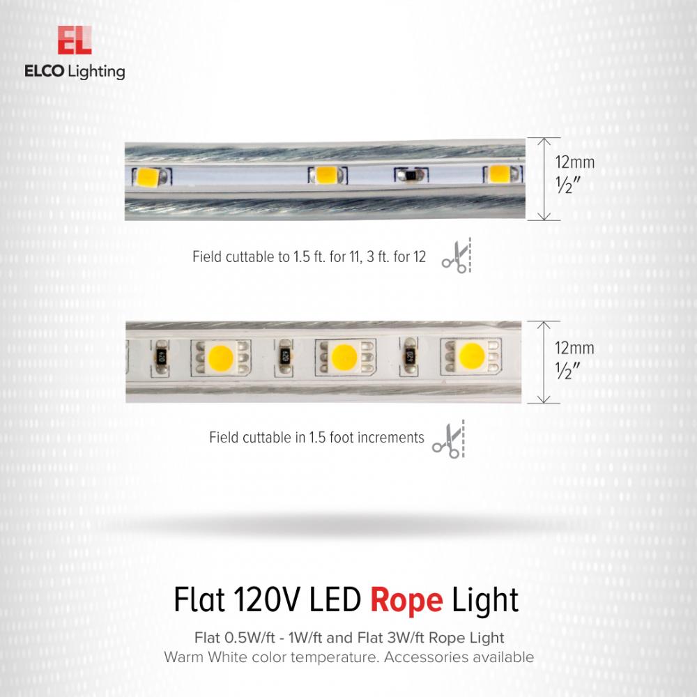120V Flat 0.5W/ft - 1W/ft LED Rope Light Strip