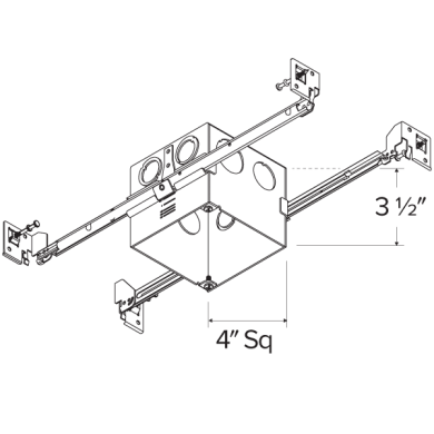 4" Square IC Airtight Junction Box with Hanger Bars for 2-Hour Fire Rated Ceilings